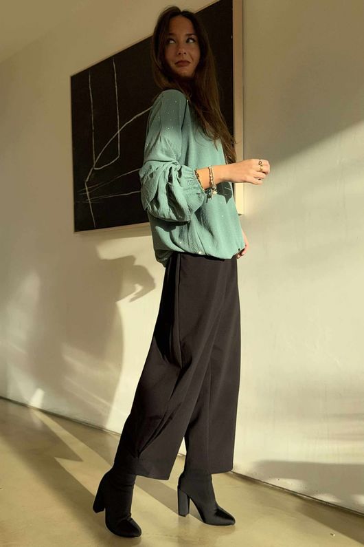 Stella Micro Stud Ruffle Blouse Sage